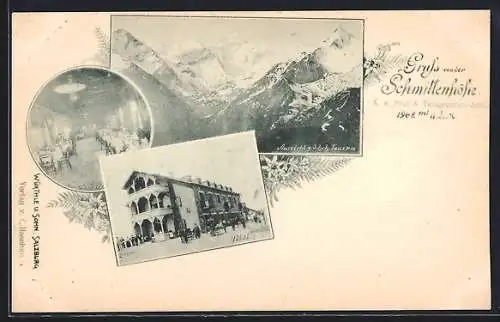 AK Zell am See, Hotel Schmittenhöhe, Inneres Speisesaal, Aussicht g. d. hoh. Tauern