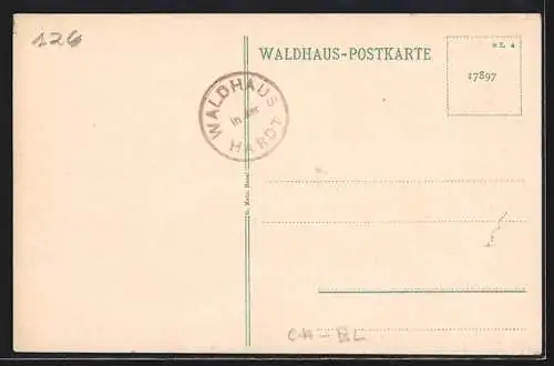 AK Basel, Restaurant Waldhaus in der Hardt, Leute im Gartenlokal