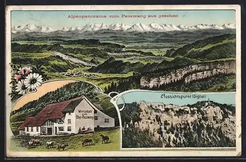 AK Passwang, Alpen-Gasthaus Ober-Passwang, Alpenpanorama