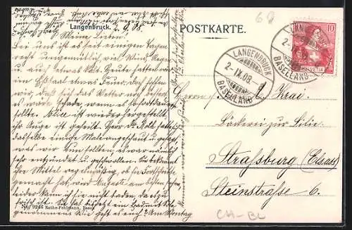 AK Langenbruck, Partie aus dem Ort mit Kirche