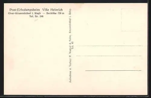 AK Ober-Krummhübel i. Rsgb., Post-Erholungsheim Villa Heinrich im Schnee