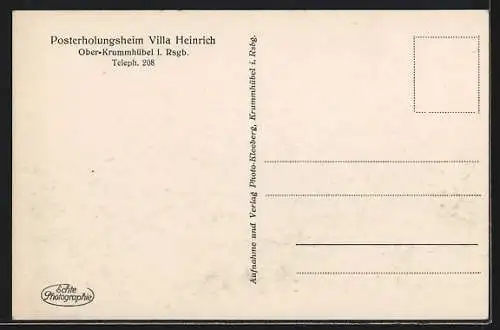 AK Ober-Krummhübel i. Rsgb., Posterholungsheim Villa Heinrich mit Berglandschaft