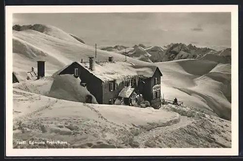 AK Edmund Probsthaus, Ansicht der verschneiten Berghütte