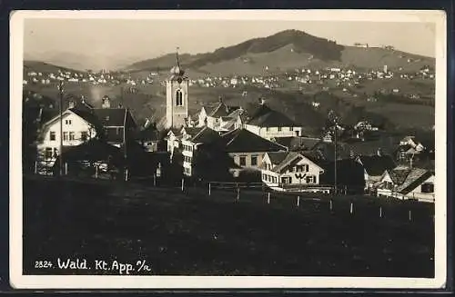 AK Wald, Ortsansicht mit Kirche und Umgebung