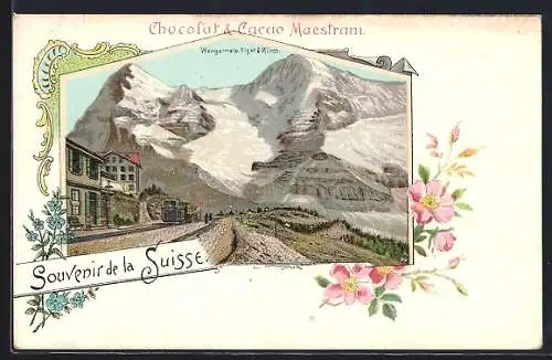 Lithographie Wengernalp, Eiger und Mönch, Chocolat & Cacao Maestrani