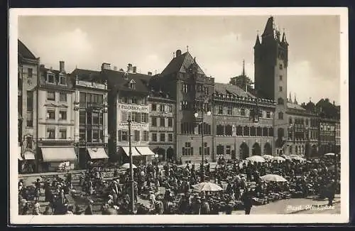 AK Basel / Bâle, Le marché, Marktplatz mit Marktständen