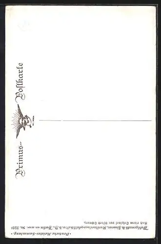 Künstler-AK Wohlgemuth & Lissner, Primus-Postkarte No. 3281, Alfred Schwarz, Erwartung, Frau im rosa Kleid