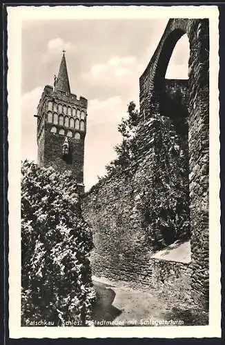 AK Patschkau /Schles., Stadtmauer mit Schlageterturm