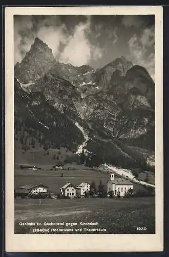 AK Gschnitz im Gschnitztal, Ortsansicht gegen Kirchdach, Roblerwand und Thauersäule