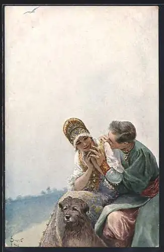 Künstler-AK S. Solomko: Liebeserklärung eines russischen Paares