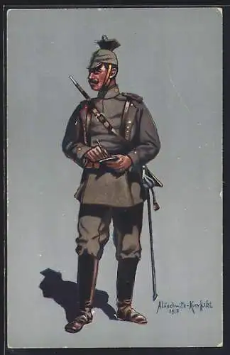 Künstler-AK Gefreiter in Felduniform des 1. bayr. Ulanen-Reg. Kaiser Wilhelm II. König von Preussen 1914-1915