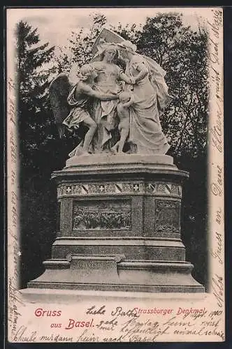AK Basel, Partie am Strassburger Denkmal