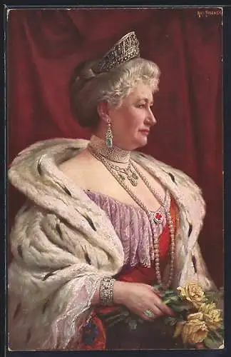 AK Kaiserin Auguste Victoria von Preussen mit Diadem und gelben Rosen, Rotes Kreuz