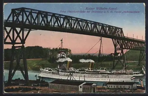 AK Holtenau, S. M. Yacht Hohenzollern unter der Prinz Heinrichbrücke auf dem Kaiser Wilhelm-Kanal