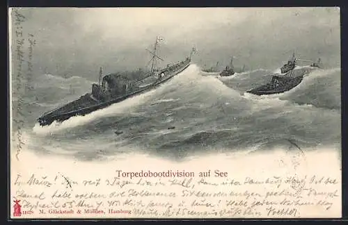 Künstler-AK Torpedobootdivision auf See, u. a. D. 5