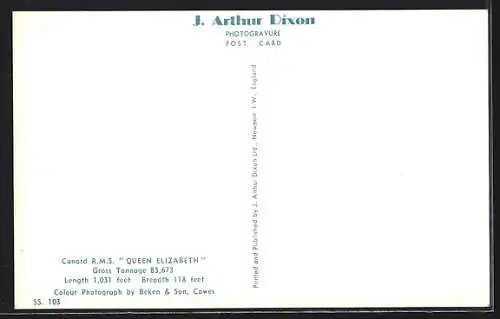 AK Passagierschiff RMS Queen Elizabeth auf See, Cunard Line