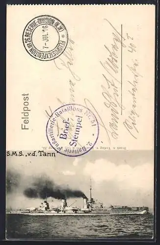 AK Kriegsschiff SMS v. d. Tann auf See