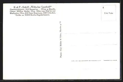 AK KdF-Passagierschiff Wilhelm Gustroff auf hoher See
