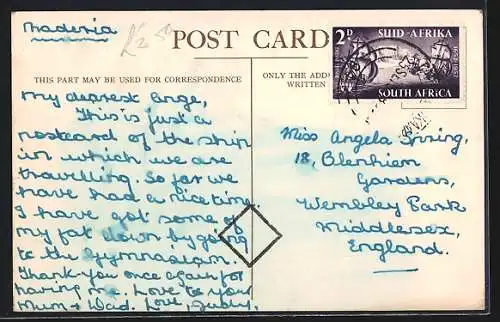 AK Passagierschiff RMS Pretoria Castle auf See, Union-Castle Line