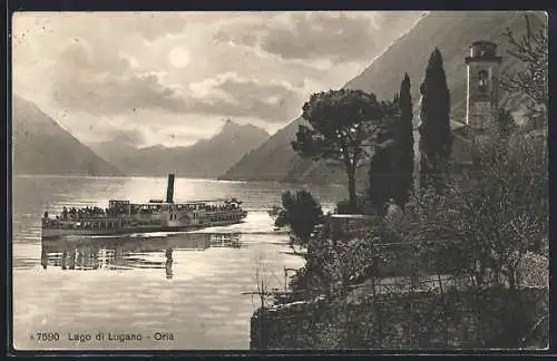 AK Oria, Lago di Lugano, Raddampfer  Ticino, Kapelle