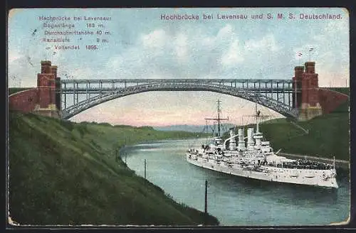 AK Levensau, S.M.S. Deutschland passiert die Hochssebrücke