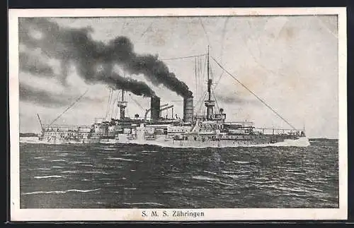 AK Kriegsschiff SMS Zähringen in voller Fahrt