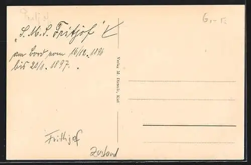 AK Kriegsschiff SMS Frithjof auf See