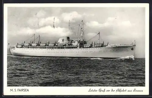 AK Passagierschiff M.S. Fairsea fährt von Bremen ab