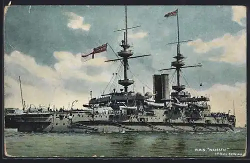 AK HMS Majestic auf dem Wasser