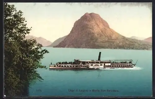 AK Binnenschiff Sempione in Fahrt, Lago di Lugano e Monte San Salvatore