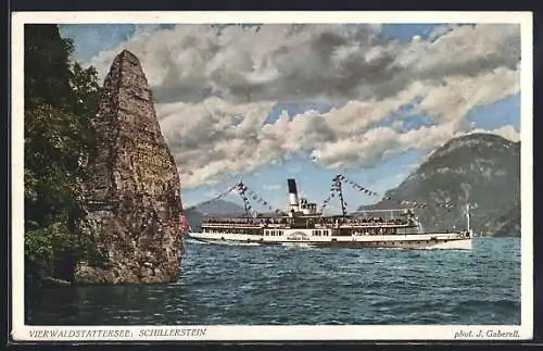 AK Salondampfer Wilhelm Tell am Schillerstein auf dem Vierwaldstättersee