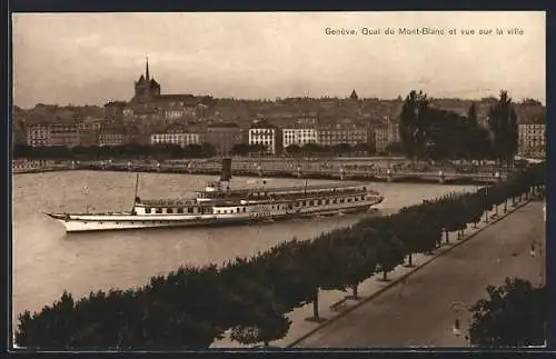 AK Genève, Quai du Mont-Blanc et vue sur la ville