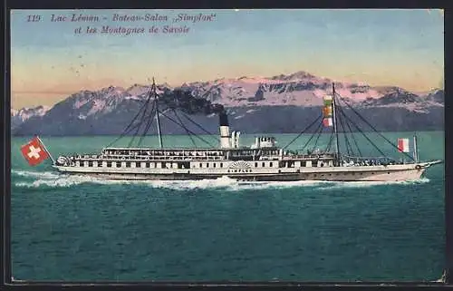 AK Lac Léman, Bateau-Salon Simplon et les Montagnes de Savoie