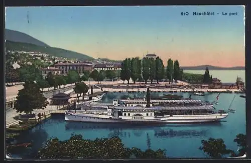 AK Neuchatel, Le Port, Bateau-Salon Fribourg