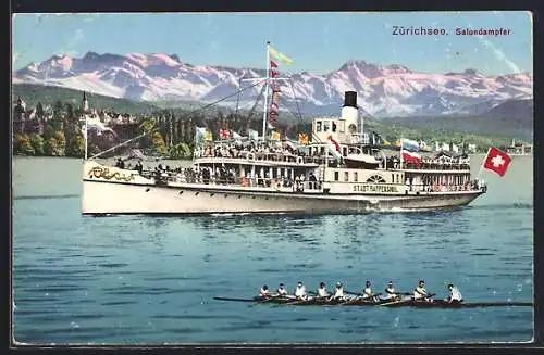 AK Salondampfer Stadt Rapperswil auf dem Zürichsee