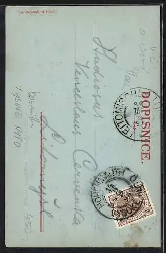 Mondschein-Lithographie Vysoke Myto, Kostel sv. Vavrince, Hotel Posta, Utomyslká Brána