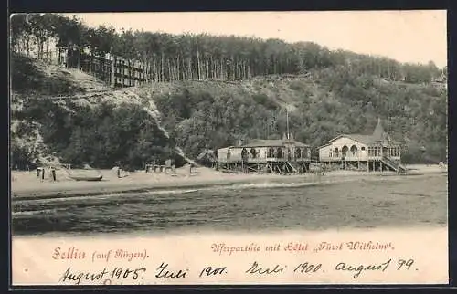 AK Sellin auf Rügen, Uferpartie mit Hotel Fürst Wilhelm