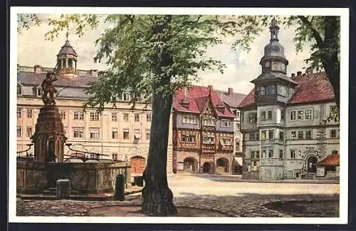 Künstler-AK Eisenach / Thüringen, Brunnen am Marktplatz