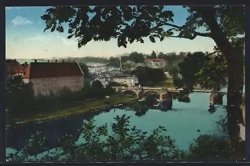 AK Grimma, Blick vom Stadtwald nach der Muldenbrücke