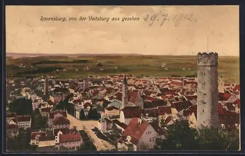 AK Ravensburg, Teilansicht von der Veitsburg aus gesehen