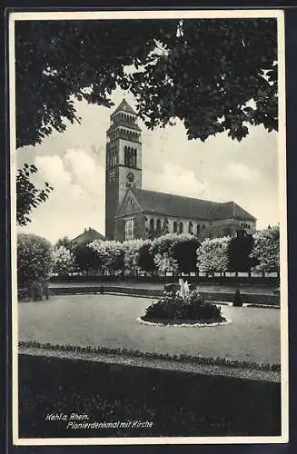 AK Kehl a. Rhein, Pionierdenkmal mit Kirche