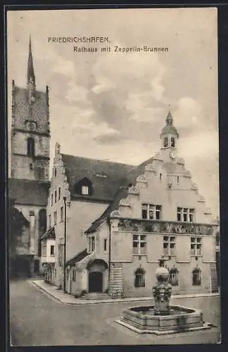 AK Friedrichshafen, Rathaus mit Zeppelinbrunnen