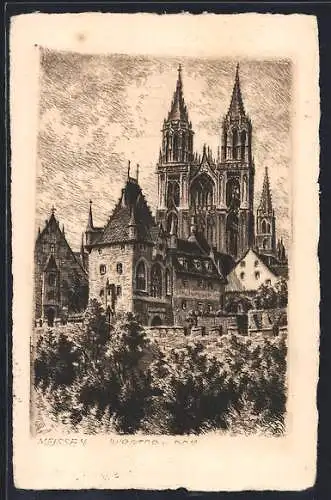 Künstler-AK Meissen, Burgtor und Dom