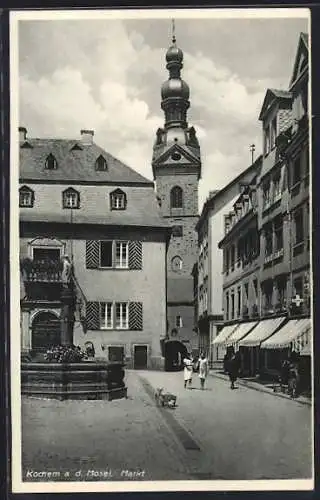 AK Cochem a. d. Mosel, Markt mit Brunnen