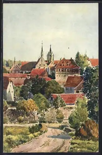 Künstler-AK J.Marschall: Tübingen, Blick zum Schloss Bebenhausen