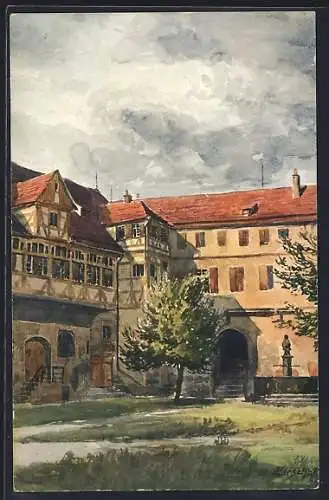 Künstler-AK V.Marschall: Tübingen, Schlosshof mit Brunnen