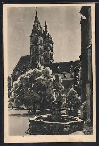 Künstler-AK Esslingen am Neckar, Darstellung der Dionysiuskirche