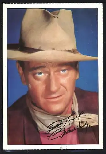 AK Schauspieler John Wayne mit Hut und Halstuch