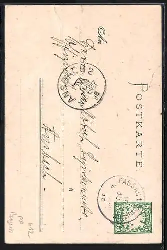 Lithographie Passau, 8. Bayer. Sängerfest 1898, Wappen, Engel mit Harfe