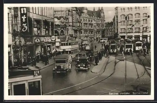 AK Berlin, Strassenbahnen am Spittelmarkt